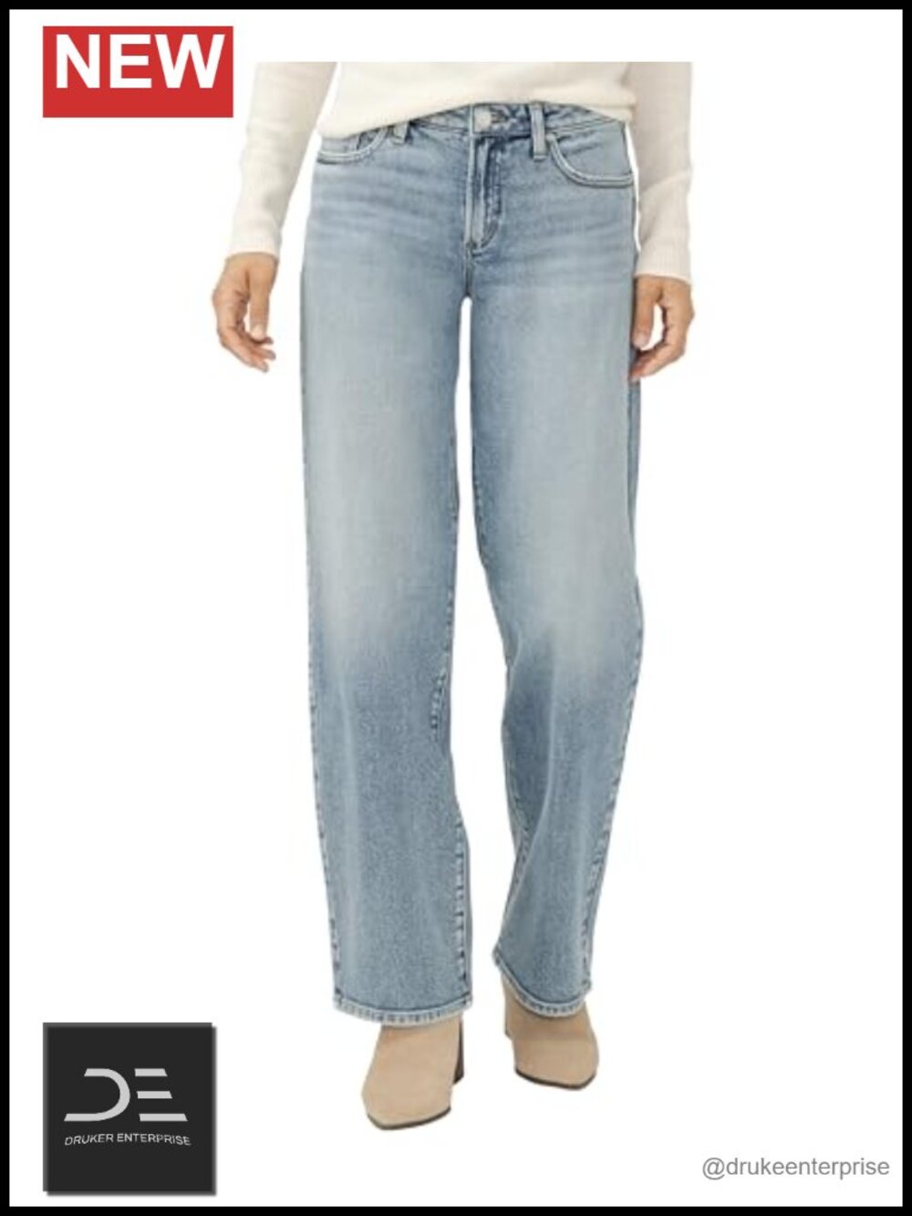 Women's Low Rise Straight Leg Jeans - Baggy 90s Fit Stretch Cotton Denim